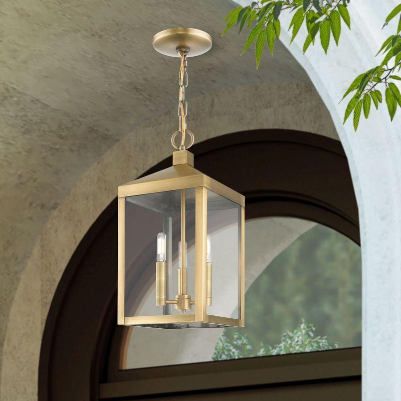 3 Light Outdoor Pendant Lantern with Clear Glass Shade