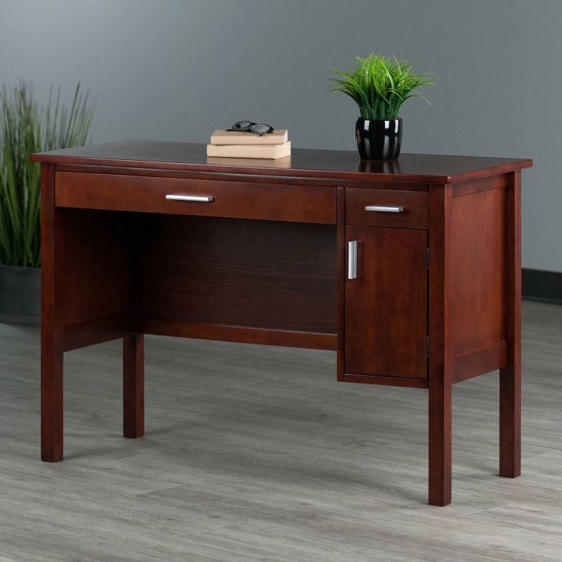 Emmett Writing Desk Walnut - Winsome: Wood Frame, 3 Drawers, Home Office Furniture