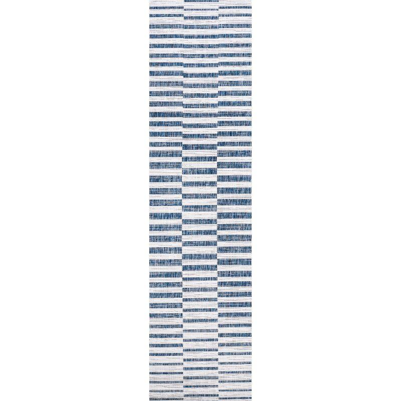 2'x8' Sukie Modern Offset Stripe Indoor/Outdoor Runner Rug, Ivory/Blue - JONATHAN Y