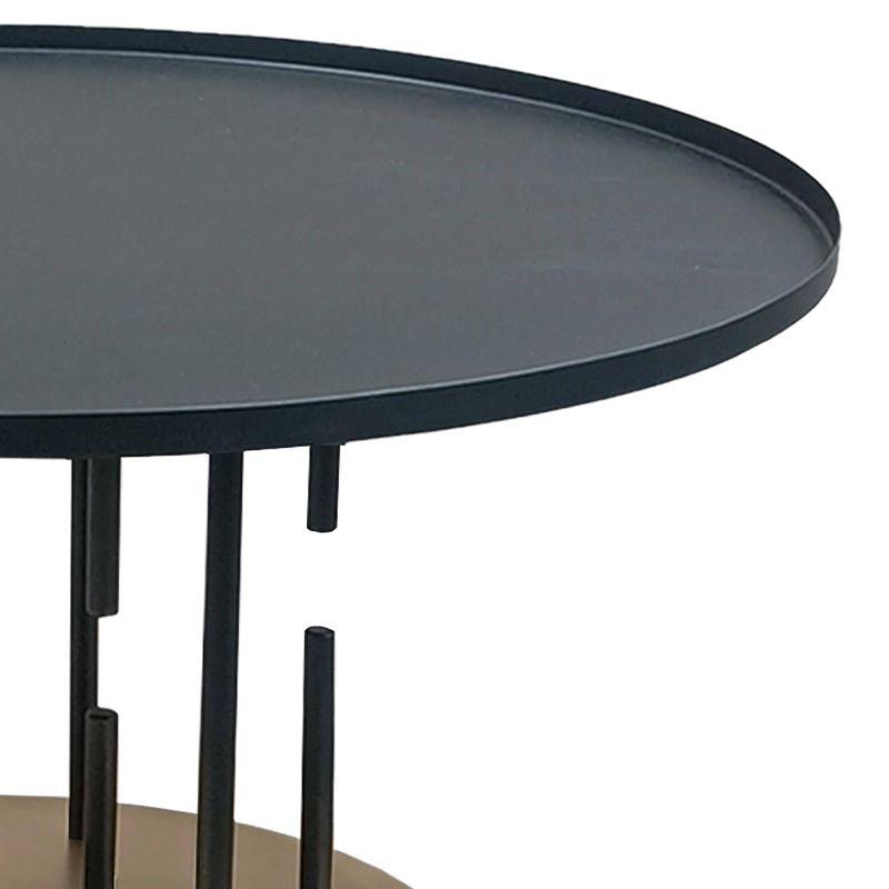 The Urban Port 31" Coffee Table Round Matte Black Tray Top Modern Rod Supports with Brass Base Black/Brass