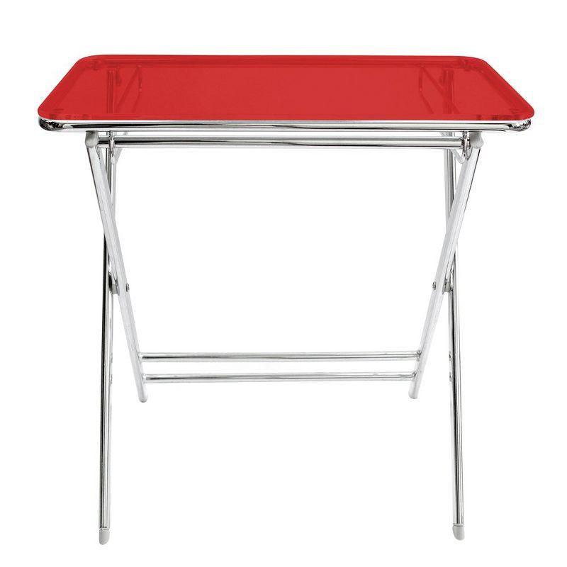 Victorian Acrylic Chrome 17" Folding Patio Side Table - Red