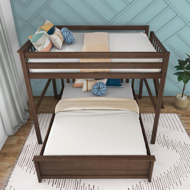 Max & Lily Bunk Bed, L Shaped Full-Over-Queen Bed Frame for Kids with Ladder on End, Solid Wood Bunk Bed for Kids, No Box Spring Needed, Walnut