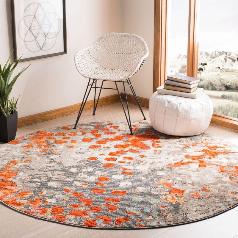 Madison MAD425 Power Loomed Indoor Accent Rug - Grey/Orange - 3' Round - Safavieh
