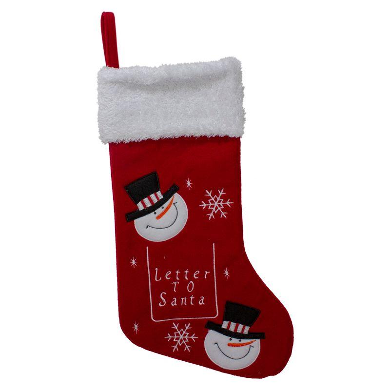 19" Red and White Embroidered Snowmen Christmas Stocking