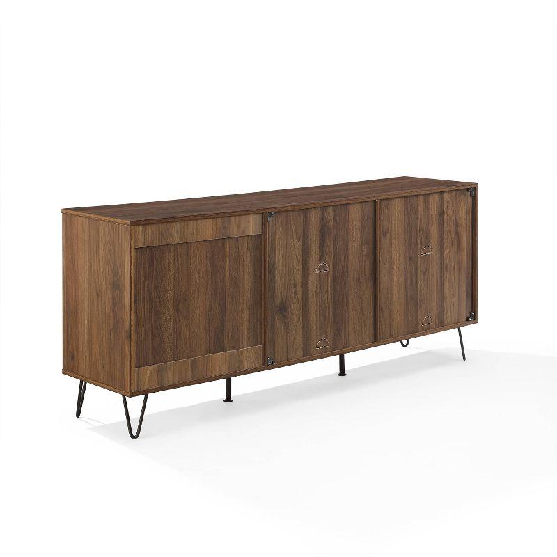 Crosley Teagan Record Storage Sideboard Brown Oak: Low Credenza, Buffet Console, Kitchen Cabinet