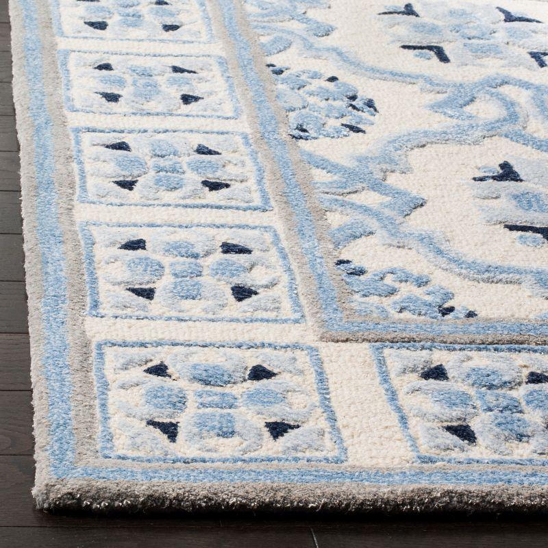 Ivory and Blue Hand-Tufted Wool Square Rug