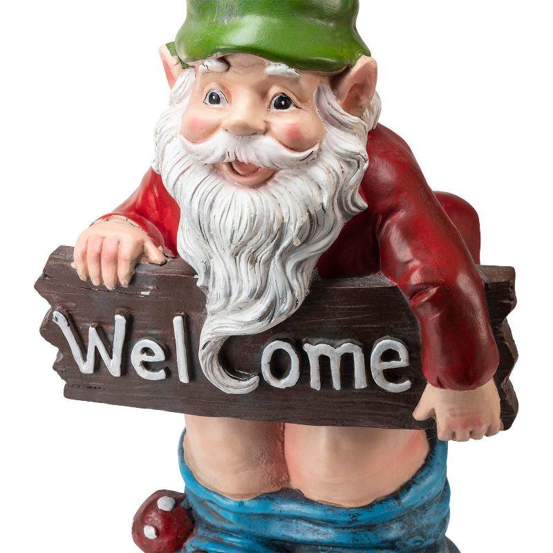 22"H Ceramic Outdoor Sculpture - Alpine Corporation: Garden Gnome with Welcome Sign, Mythical Decor