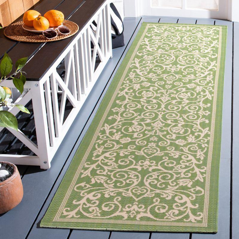 Courtyard CY2098 UV & Stain Resistant Non-Shedding Power Loomed Indoor/Outdoor Runner Rug - Olive/Natural - 2'3"x10' - Safavieh