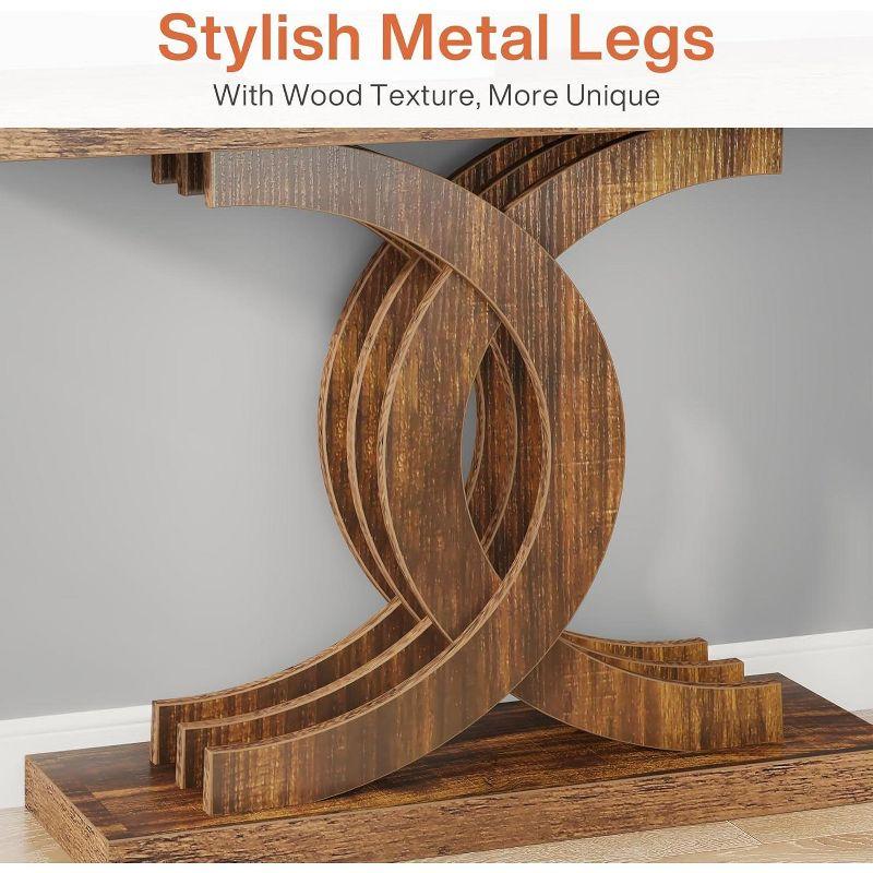 Tribesigns Modern 39-inch Console Tables, Farmhouse Entryway Table with Geometric Base, Wooden Narrow Hallway Table/Sofa Table for Living Room, Brown