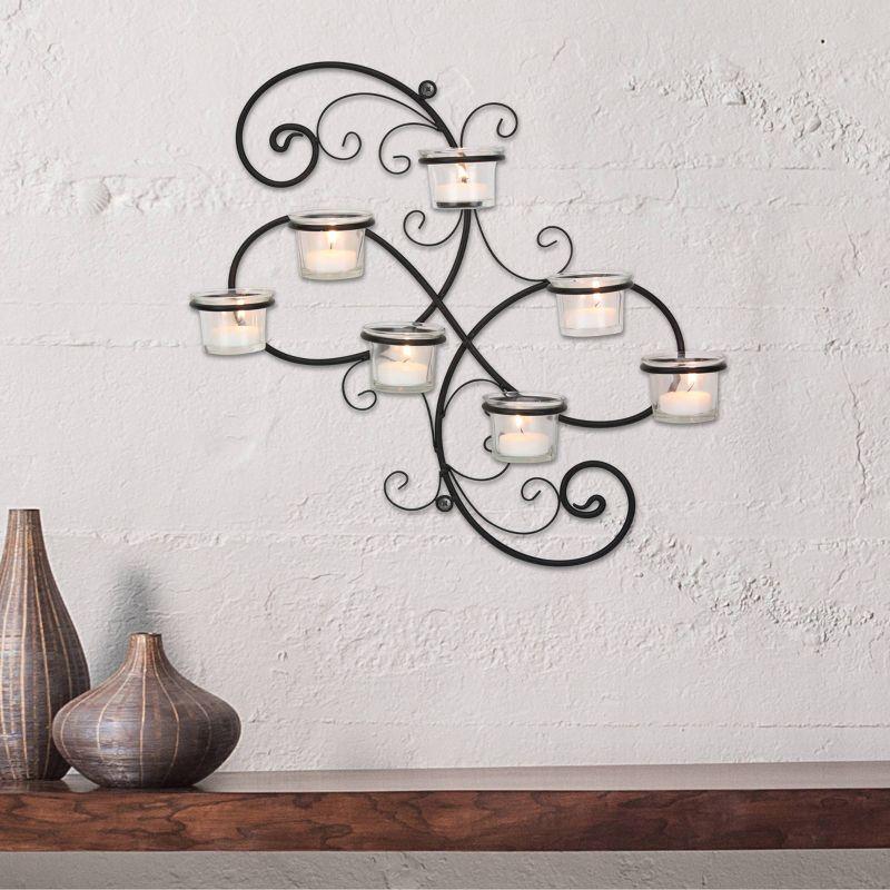 Modern Decorative Ivy Tea Light Candle Holder - Stonebriar Collection: Elegant Wall Sconce, 7 Glass Hurricanes