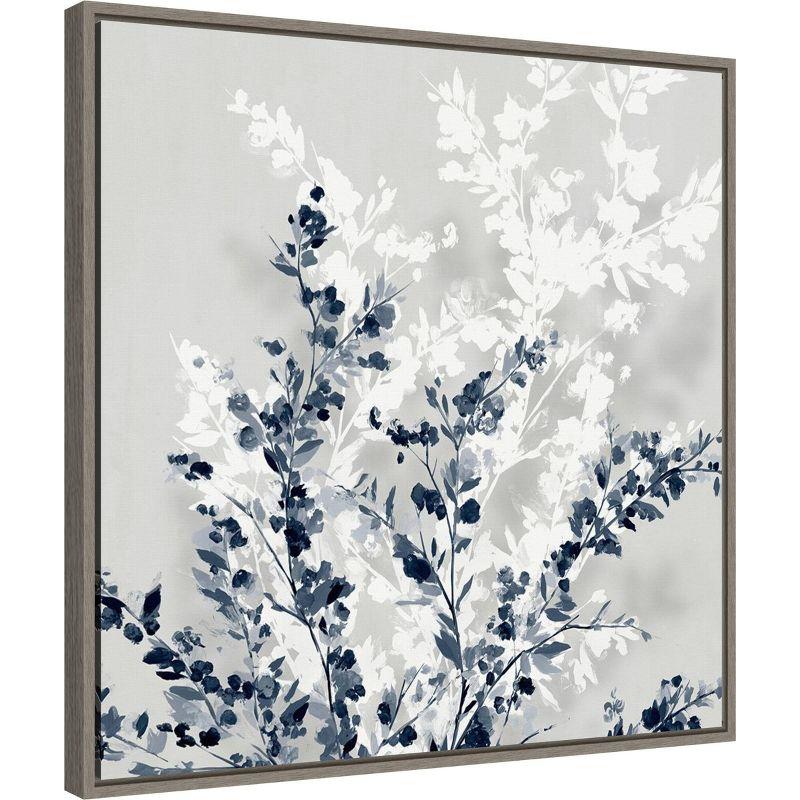 22" x 22" Blue Spring II by Isabelle Z Framed Canvas Wall Art Gray Wash - Amanti Art: Modern Abstract Botanical Decor