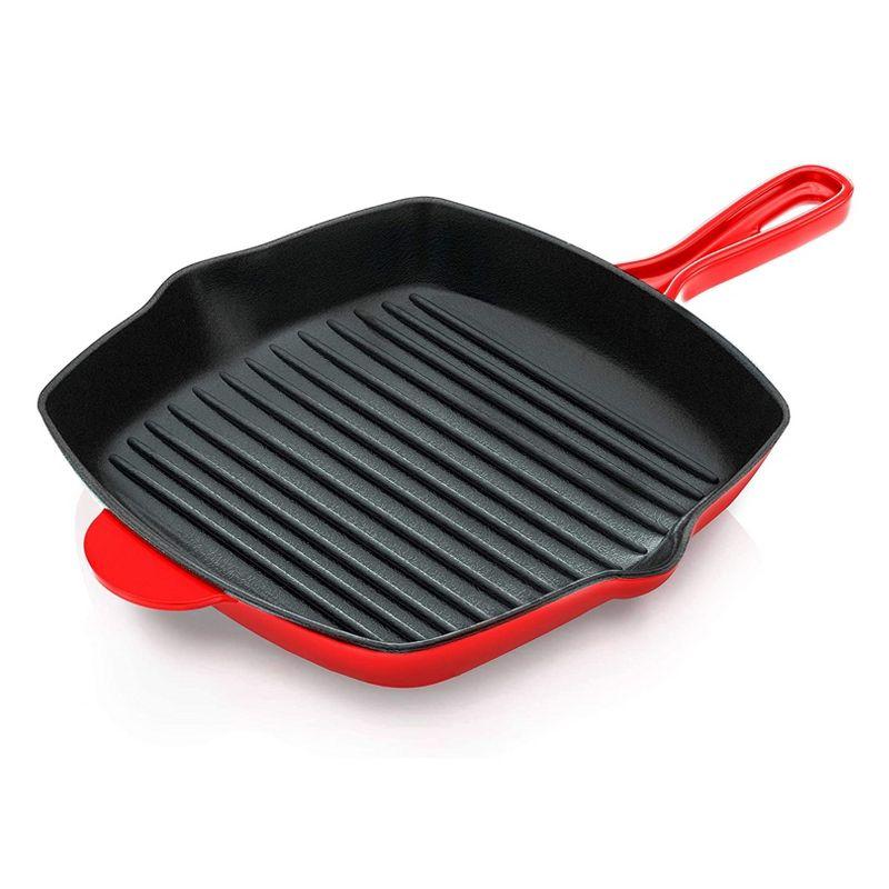 NutriChef 11.46'' Non-Stick Enameled Cast Iron Grill Pan / Griddle Set