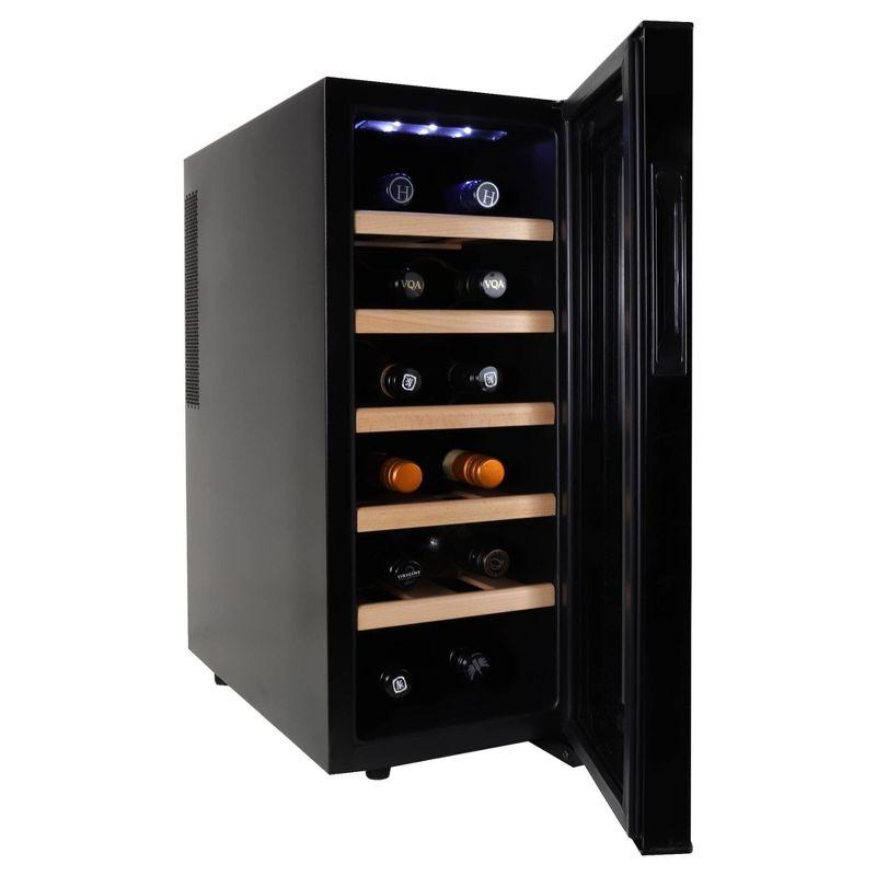 Koolatron Wine Cooler Refrigerator 12 Bottle Deluxe Countertop Compact Wine Cellar, Small Freestanding: Black Glass Door, Thermoelectric, 6 Shelves