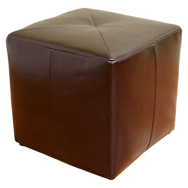 Aric Dark Brown Bonded Leather Cube Ottoman