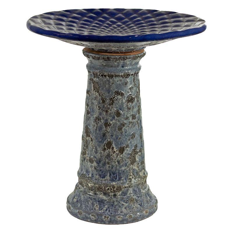 Red Barrel Studio® Trenasia Freestanding Ceramic Outdoor Bird Bath with UV-Resistant Blue Lava Finish