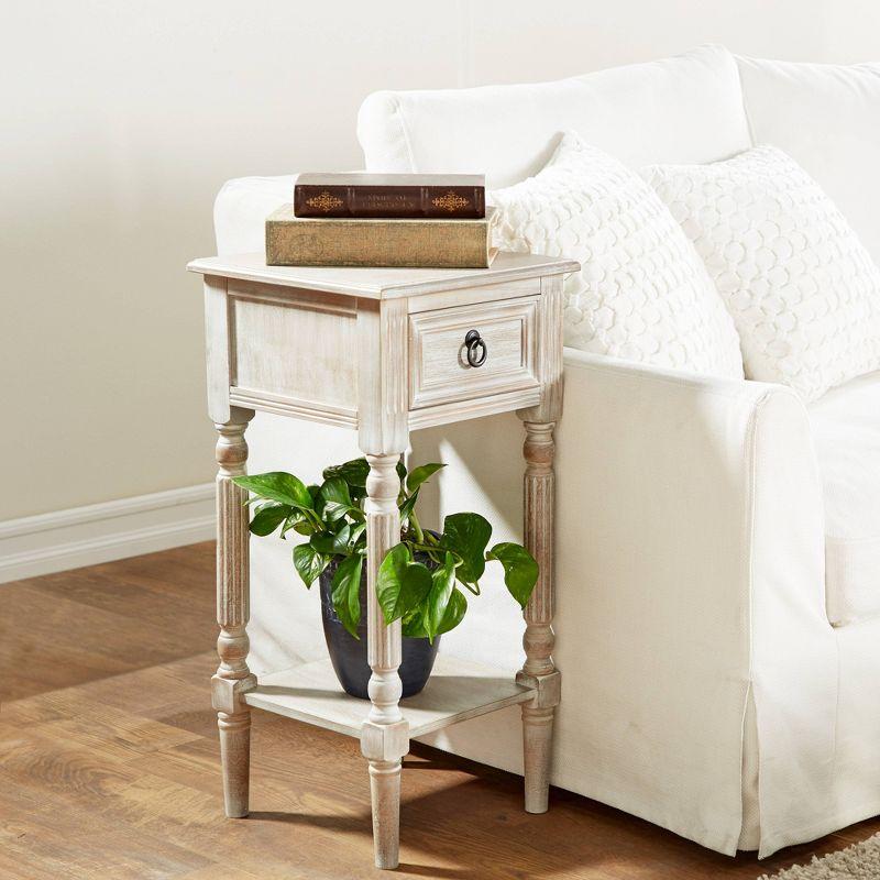 Rustic Country Wood Accent Table - Olivia & May: French Style, Tall End Table for Living Room with Drawer