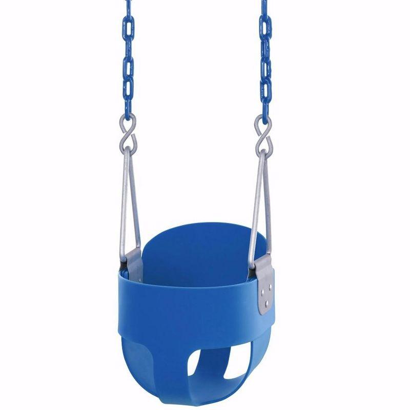 Swingan High Back, Full Bucket Toddler & Baby Swing with Vinyl Coated Chain - Fully Assembled - Blue