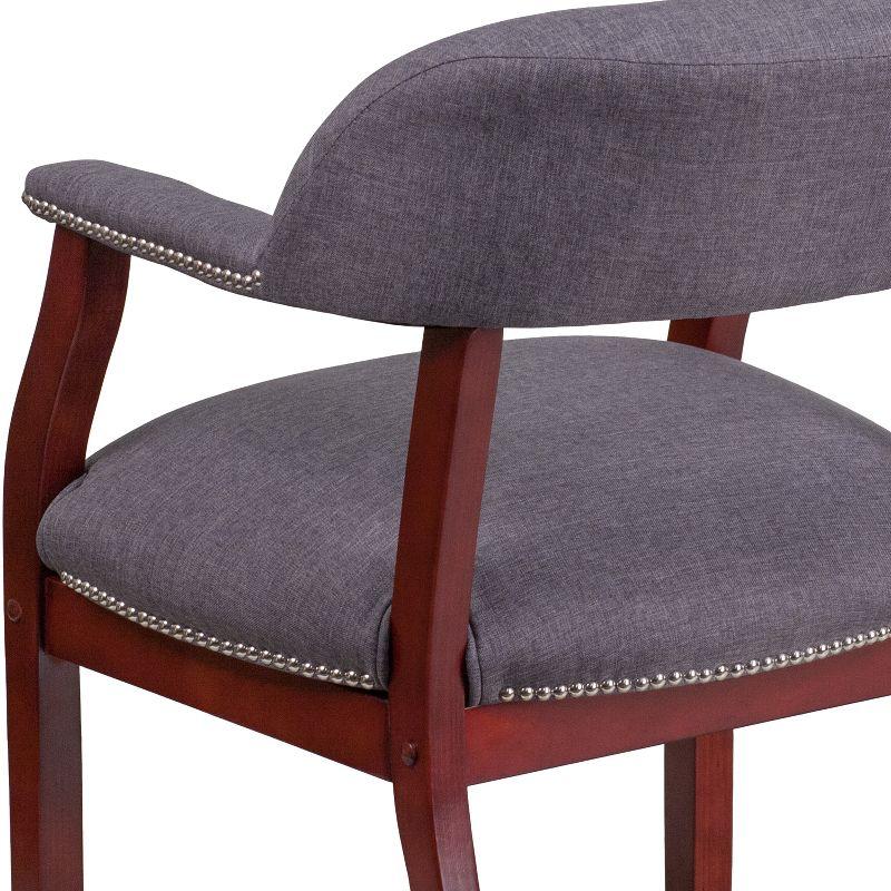 Gray Fabric and Wood Conference Chair with Nail Trim