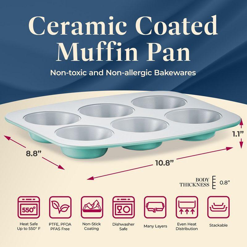 Teal and Silver 6-Cup Aluminized Steel Non-Stick Muffin Pan