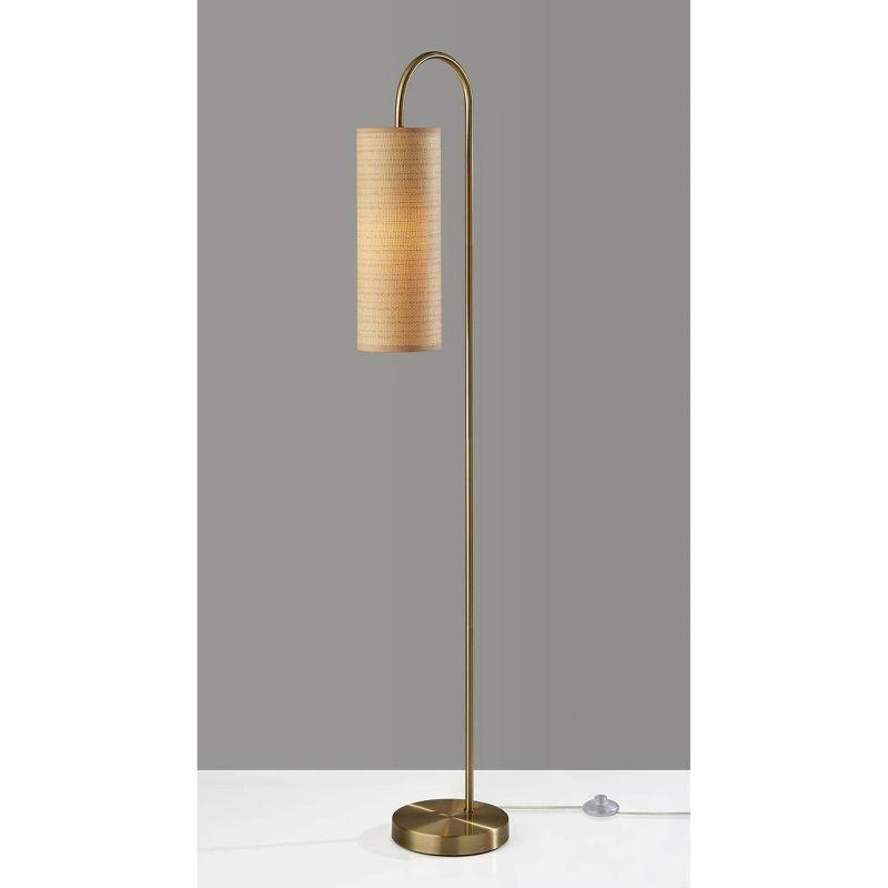 Antique Brass Floor Lamp with Natural Woven Paper Shade