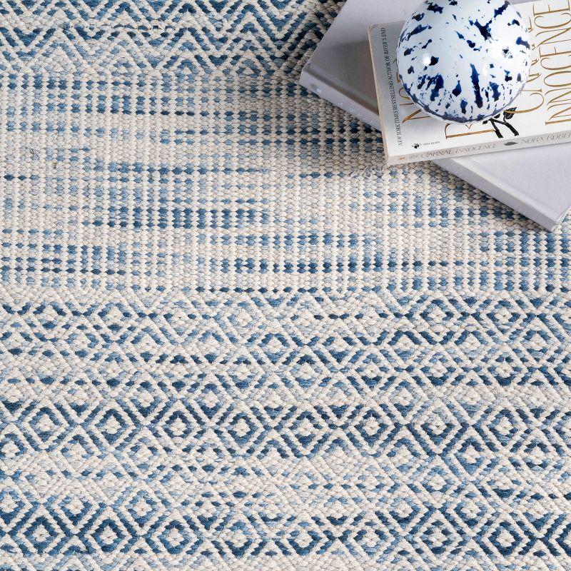 Blue Geometric Cotton Tassel Runner Rug, 2' x 6'