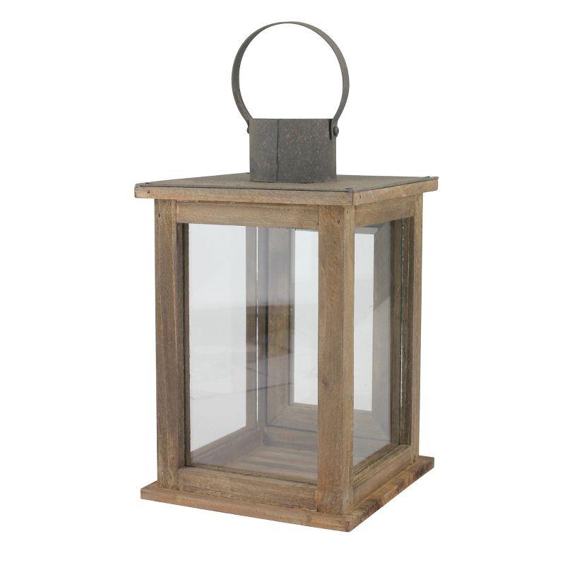 Rustic Farmhouse Wood and Bronze Hurricane Candle Lantern, 12"