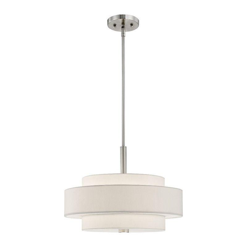 Meridian Brushed Nickel 4-Light Pendant with Off-White Fabric Shade