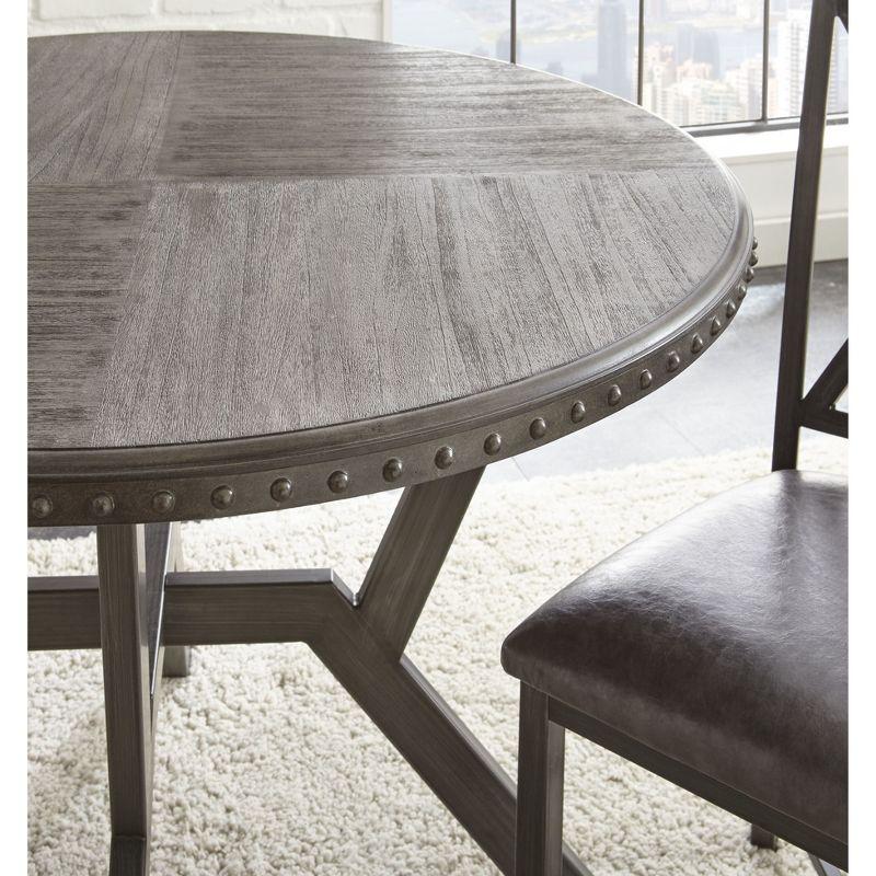 5pc Alamo Dining Set Gray - Steve Silver Co.: Round Table, Geometric Metal Base, Padded Vinyl Chairs