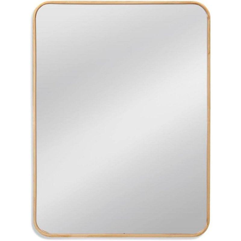 Transitional Gold Rectangular Wall Mirror with Rounded Corners