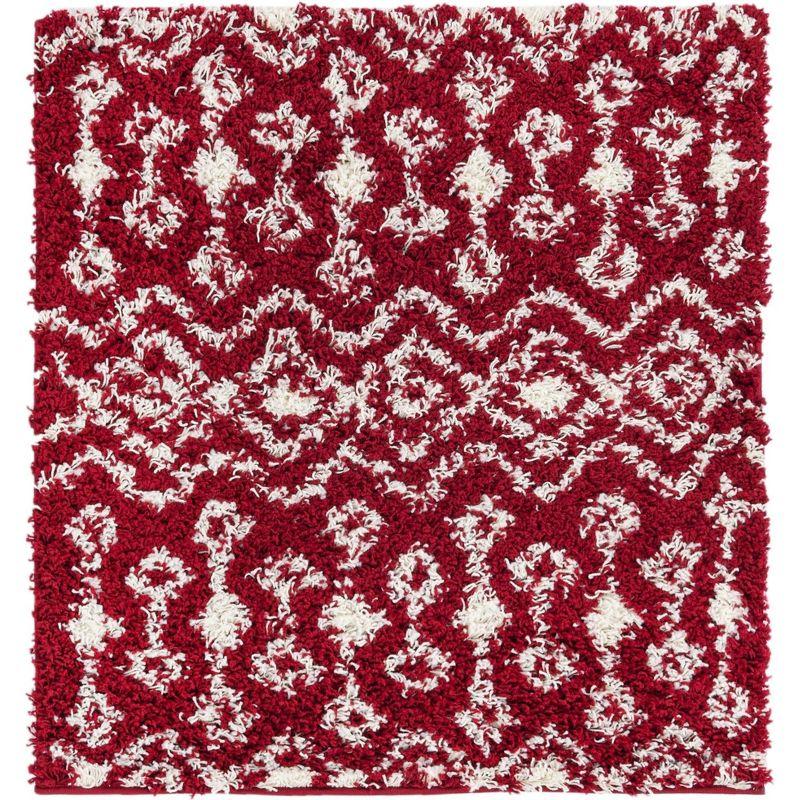 Unique Loom 3' 3 x 3' 3 Square Moroccan Trellis Shag Burgundy Red Area Rug