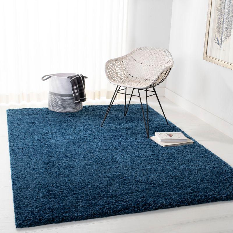 Navy Soft Shag 59" Round Synthetic Area Rug - Non-Slip & Easy Care