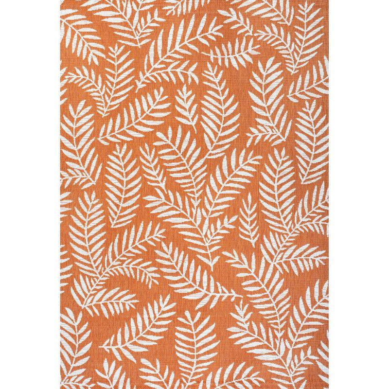 Tropical Palm Frond Orange/Cream 3' x 5' Easy-Care Indoor/Outdoor Rug