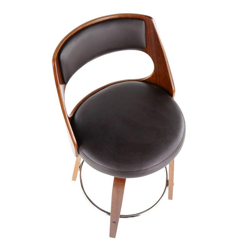 Walnut and Brown Leather Swivel Counter Stool, Mid-Century Modern