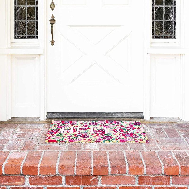 Juvale Natural Spring "Hello" Floral Coir Doormat for Front Door, 17 x 30 Inches, Ideal for Door Entrance and Patio