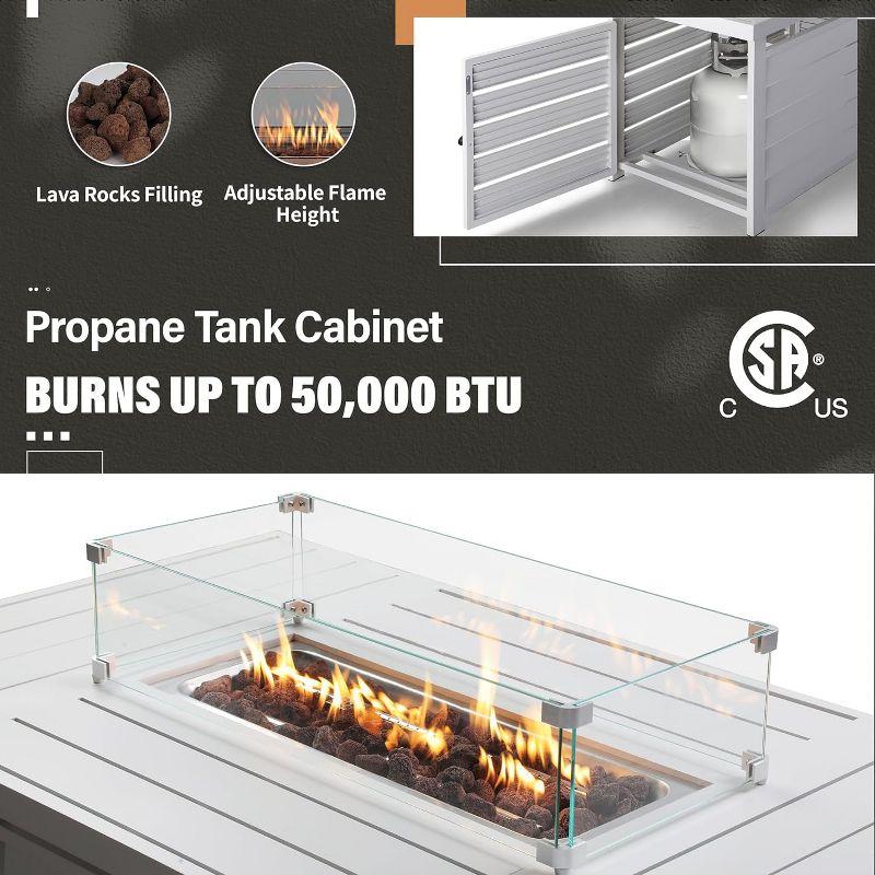 Heynemo Aluminum Patio Furniture Set with Fire Pit Table, 4 Piece Outdoor Furniture with Cushions for Balcony Backyard, White (Ship in 4 Boxes) Set of