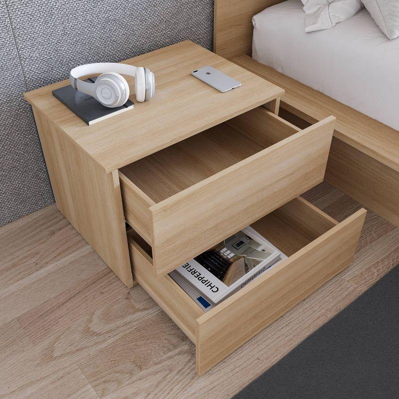 Nexera James 2 Drawers Nightstand Natural Blonde Oak: Modern Lacquered Wood Composite, 1 Year Warranty