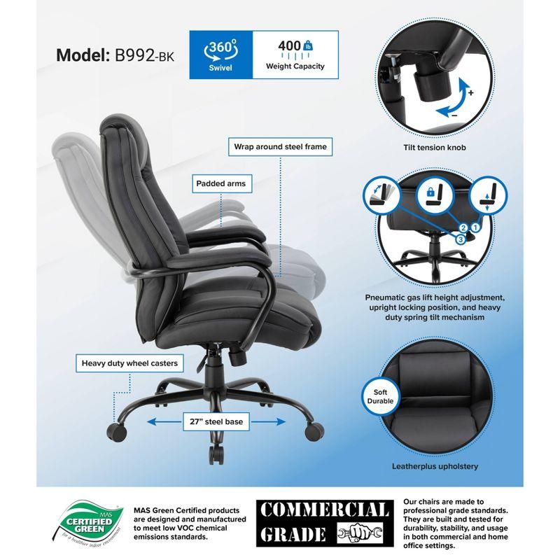 Heavy Duty Executive Chair Dark - Boss Office Products: Swivel, Metal Frame, 400lb Capacity