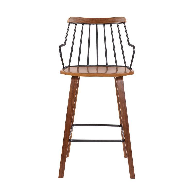 26" Micah Wood Metal Counter Height Barstool Walnut - Armen Living: Square Upholstered, Fixed Seat Height