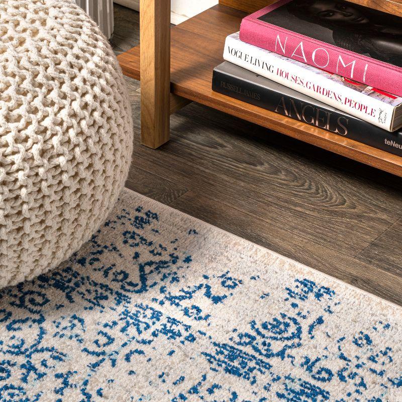 3'x5' Ferro Filigree Charcoal Black and White Area Rug, Cream/Blue - JONATHAN Y