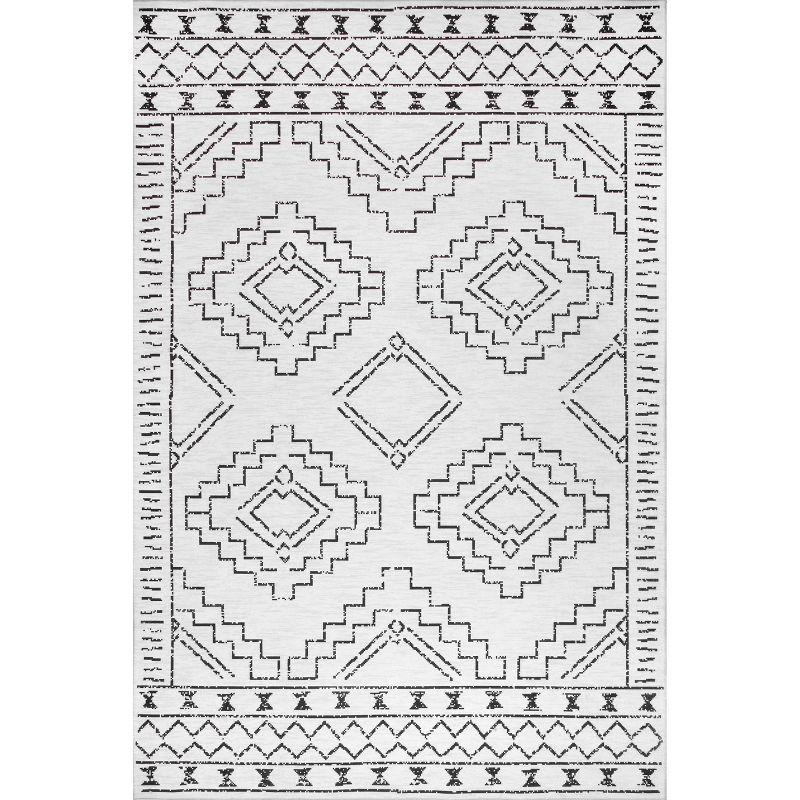 Nuloom Noa Geometric 6x9 Machine Washable Indoor Area Rug for Living Room Bedroom Dining Room Kitchen, White/Charcoal