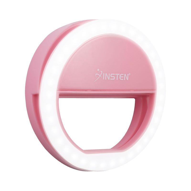 Insten 3" Mini LED Selfie Ring Light with Clip for Laptop Tablet Cell Phone Video, Dimmable, 36 Beads, Battery Powered, Pink