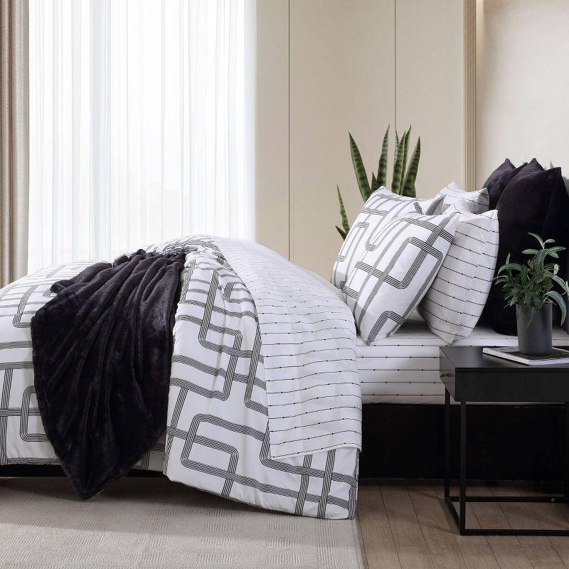 City Scene 2pc Twin Mainline Microfiber Duvet Cover Set White: Polyester, Geometric Pattern, OEKO-TEX Certified