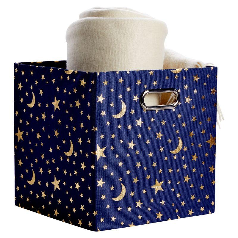 Okuna Outpost 4 Pack Star Storage Cubes, Collapsible Foldable Fabric Organizer Baskets for Clothes, Toys, Gold Moons and Stars, 11 In