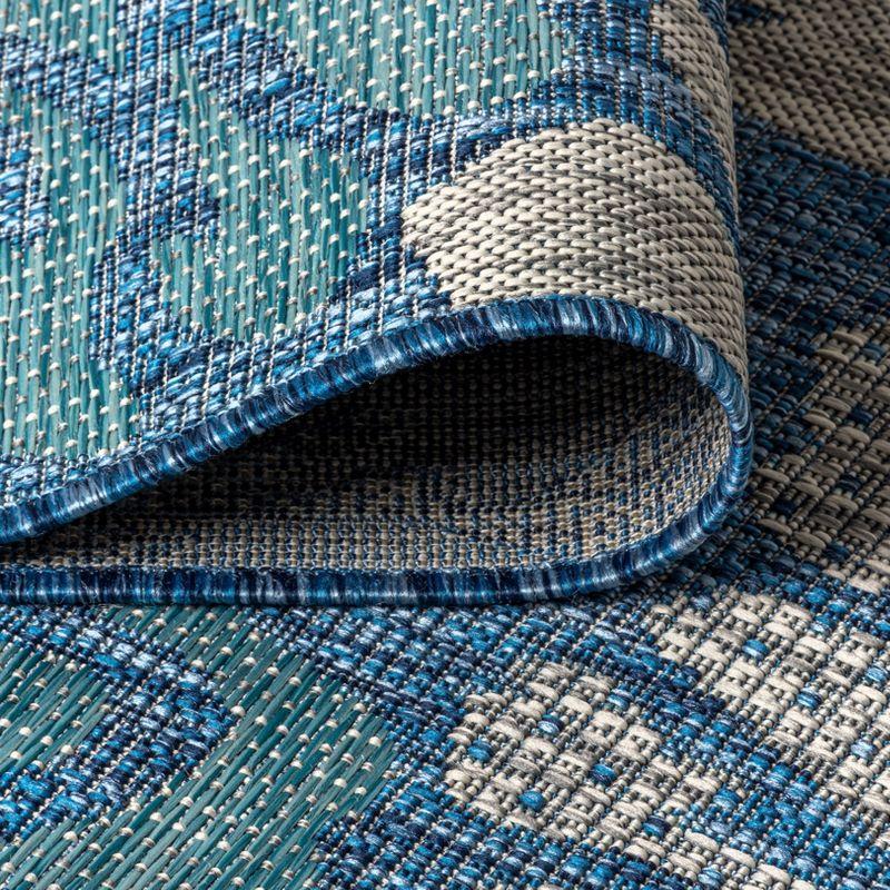 JONATHAN Y Zinnia Modern Floral Textured Weave Navy/Aqua 2 ft. x 20 ft. Indoor/Outdoor Runner Rug