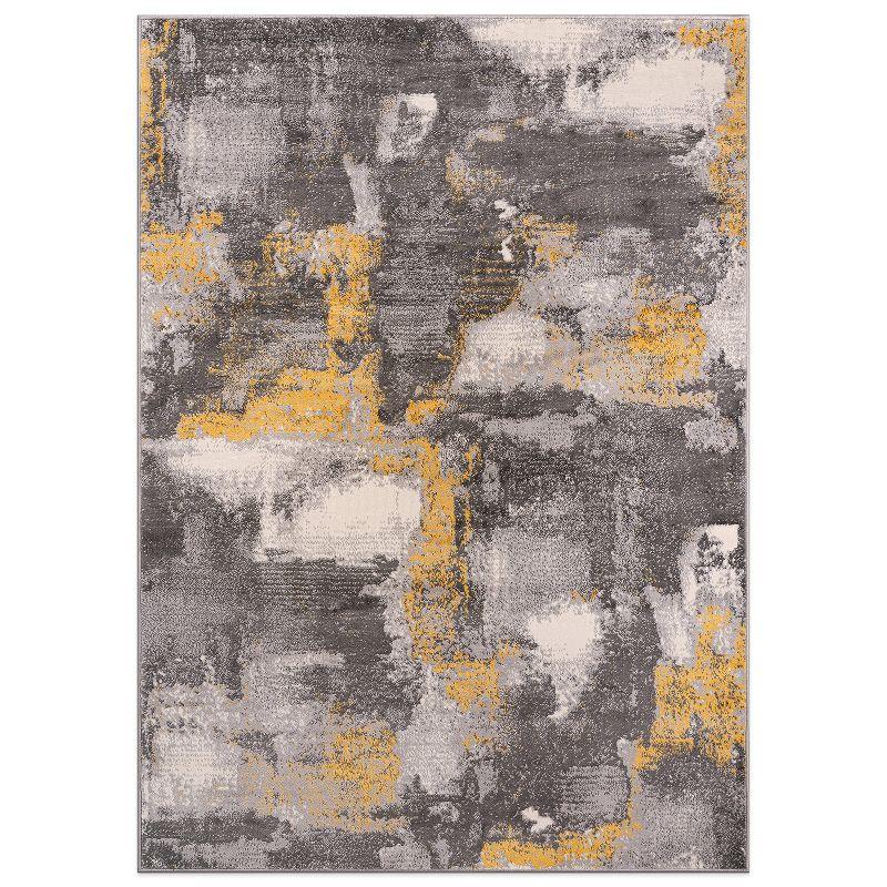 Brighton Yellow and Gray Abstract 5' x 7' Stain-Resistant Synthetic Area Rug