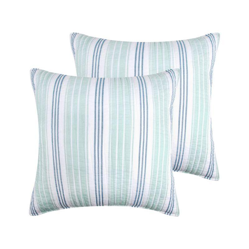 Teal and White Cotton Striped Euro Sham Set