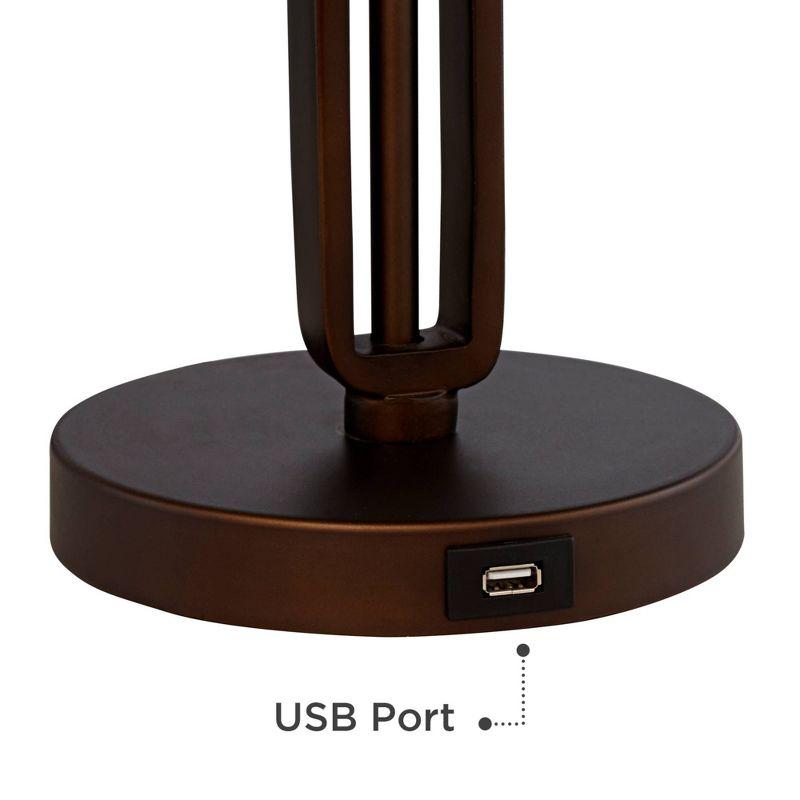 Franklin Iron Works Samuel Industrial Desk Lamp 20" High Rubbed Bronze with USB Charging Port Natural Mica Shade for Bedroom Living Room Bedside Desk