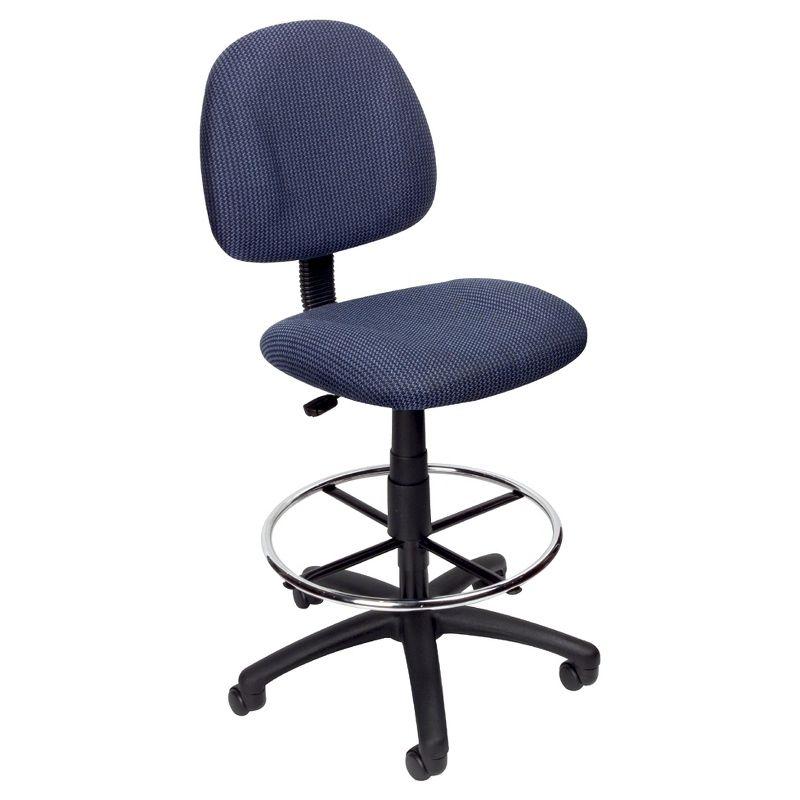 Ergonomic Blue Fabric Drafting Stool with Metal Base