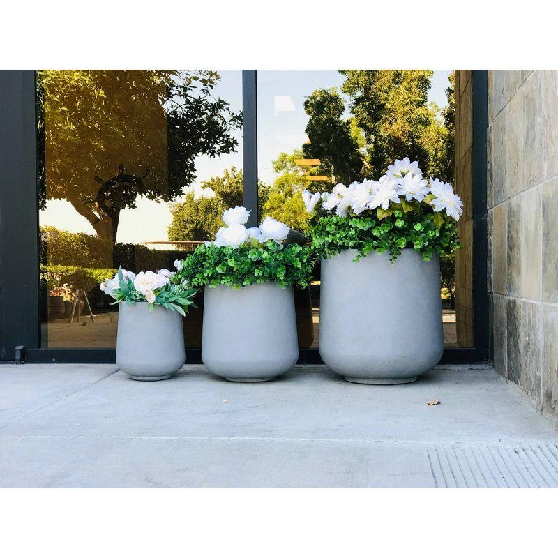 Kante Set of 3 Lightweight Concrete Footed Tulip Outdoor Planter - Rosemead Home & Garden, Inc.: Modern Design Patio Pots