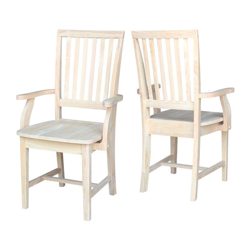 Mission Side Chair with Arms Unfinished - International Concepts: Solid Wood, Slat Back, Kitchen Furniture